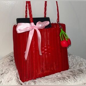 Cherry medium tote bag perfect for textbooks, laptops or groceries.